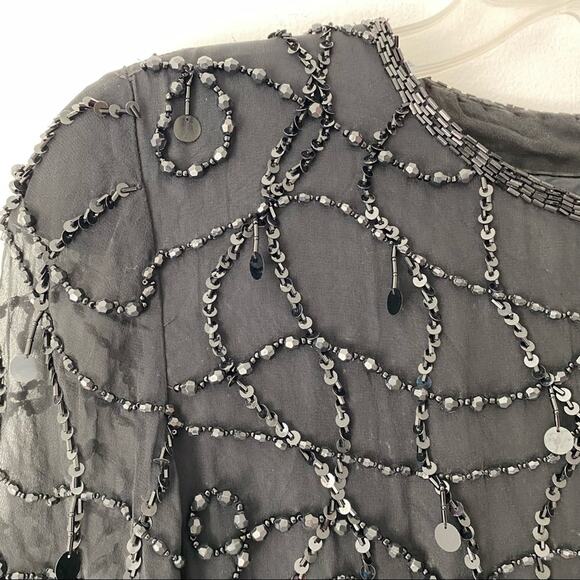 NiteLine Vintage Black Sequin Beaded Party Y2K Mini Dress size 6 - Picture 3 of 8